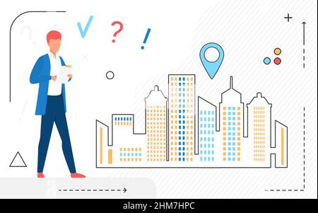 Real estate business management strategy agent. Managing land and residential rental buildings process Stock Vector