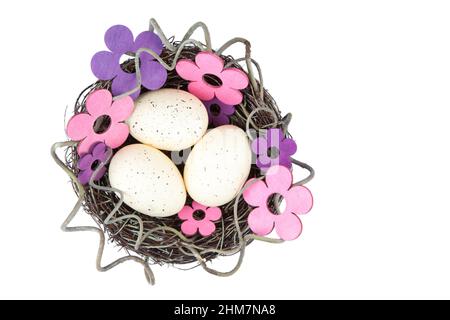 Beautiful shot of an Easter basket with eggs Stock Photo