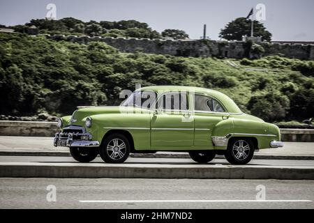 Beautiful shot of a vintage, original and beautiful Chevrolet Bel Air in the street Stock Photo