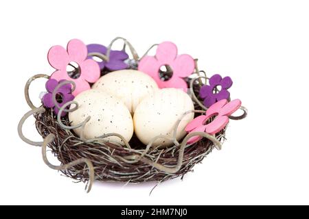 Beautiful shot of an Easter basket with eggs Stock Photo