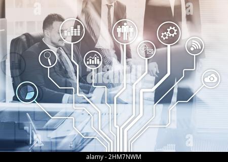 Business icons on abstract background. Financial Internet technology concept. Stock Photo