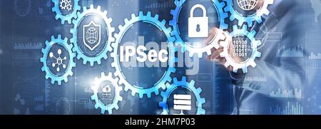 IP Security. Data Protection Protocols. Blue Technology Background. IPSec. Stock Photo