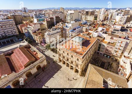 High angle view of Castellón de la Plana city hall and other main buildings Stock Photo