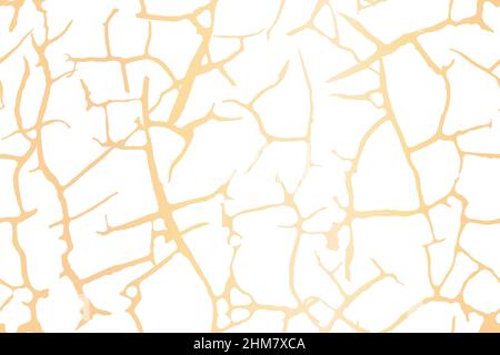 Dry white soil with golden cracks seamless pattern. Drought ground texture. Desert land or broken clay surface. Grunge contour background. Dead earth, Stock Vector