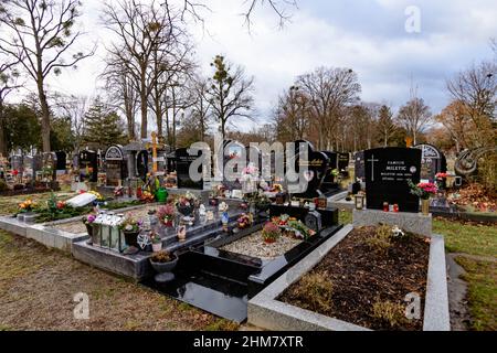 vienna, austria, 02 feb 2022, orthodox graves in the section 69c at the cemetery wiener zentralfriedhof Stock Photo