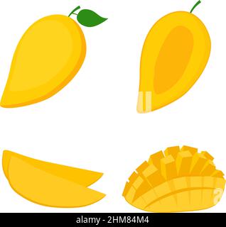 Mango, whole fruit, half and slices, vector illustration Stock Vector