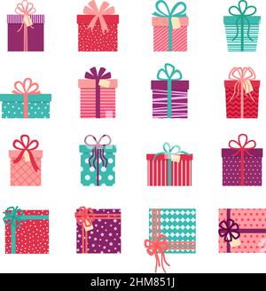 Collection of gift boxes on white background, vector illustration Stock Vector