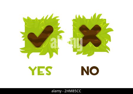 Set of vector grass buttons yes or no. Stock Vector