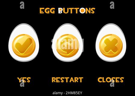 Collection of vector buttons eggs restart, closes, yes. Stock Vector