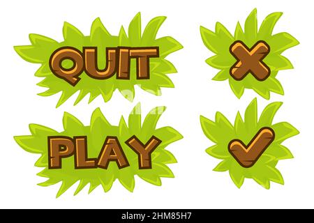 Set of vector grass buttons play and quit. Stock Vector