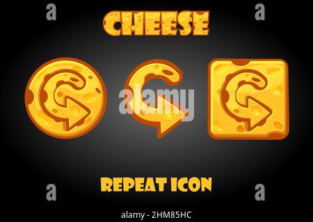 Cartoon vector cheese repeat buttons for game. Stock Vector