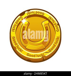 Vector illustration of gold coin horseshoe good luck. Stock Vector