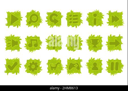 Set of vector grass buttons for game menu. Stock Vector