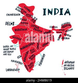 Vector map of India with states and territories and administrative ...