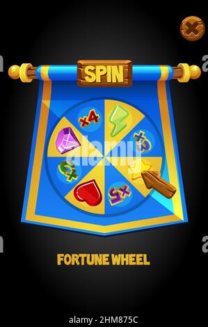 Vector Spin Wheel on a blue flag for game. Stock Vector