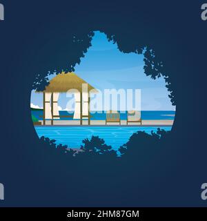 Summer Island Beach Resort Bali Holiday Landscape Circle View Illustration Stock Vector