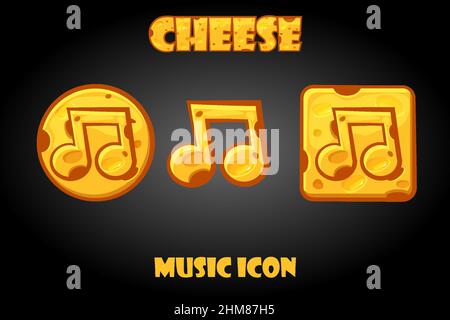 Set of vector cheese music buttons for menu. Stock Vector