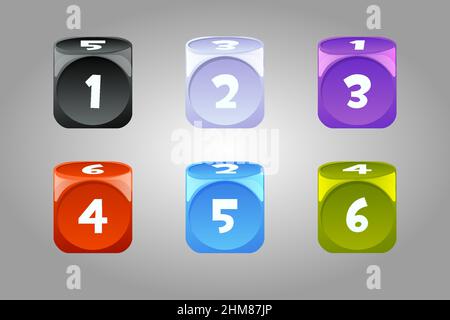 Vector set of colored dice with numbers. Stock Vector