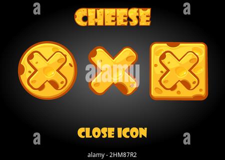 Vector set of cheesy buttons close for game. Stock Vector