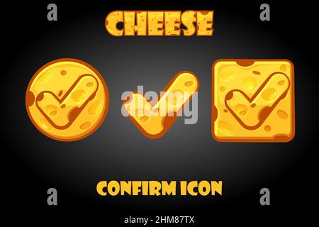 Vector set of cheese confirm buttons for game. Stock Vector