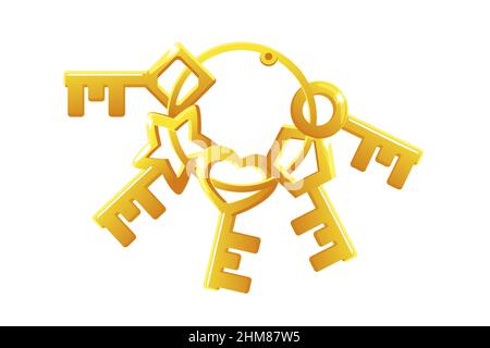 Vector set of golden keys in a bunch. Stock Vector