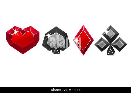 Set of vector precious black-red card suits. Stock Vector
