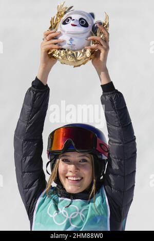 Olympic gold medalist Eileen Gu poses with her three medals before a ...