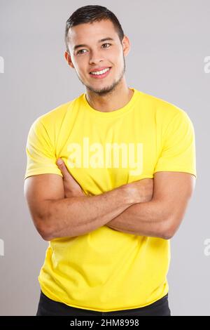 Young latin man looking to the side up look latino people person Stock Photo