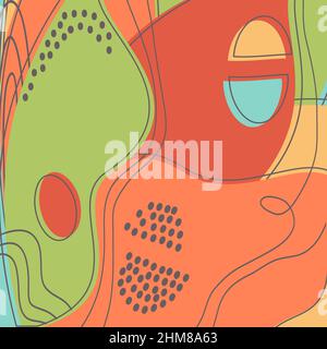 Drawn colorful abstract shapes. Doodle floral objects, petals lines, dots. Modern trendy spring pattern background. Print, banner, magazine, poster, v Stock Vector