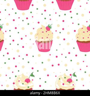 Seamless pattern with cupcakes. Sweet baking pattern for fabric or packaging Stock Vector