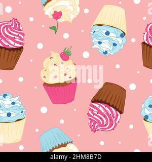 Seamless pattern with cupcakes. Sweet baking pattern for fabric or packaging Stock Vector