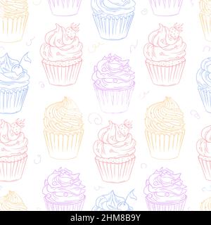 Seamless pattern with cupcakes. Sweet baking pattern for fabric or packaging Stock Vector