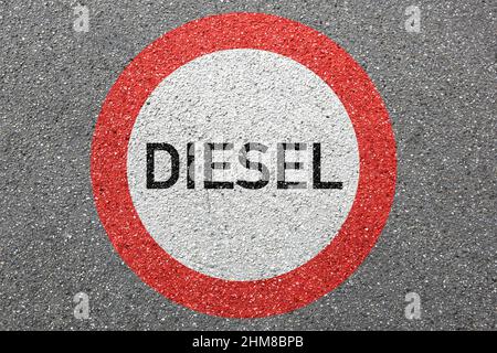 Diesel driving ban road sign roadsign street not allowed zone concept Stock Photo