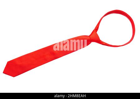Tied red necktie isolated on white background. Stock Photo
