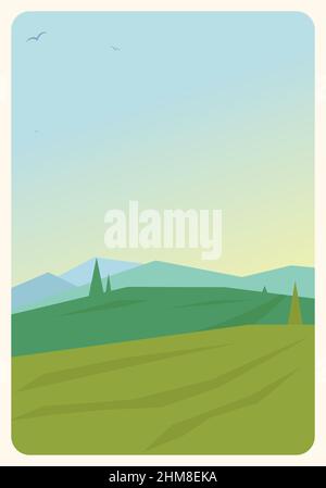 Nature poster with fields and mountains Stock Vector