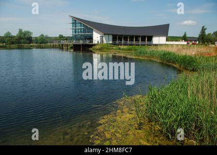 The Visitor Centre at Stanwick Lakes, a countryside attraction and nature reserve, Northamptonshire, UK Stock Photo