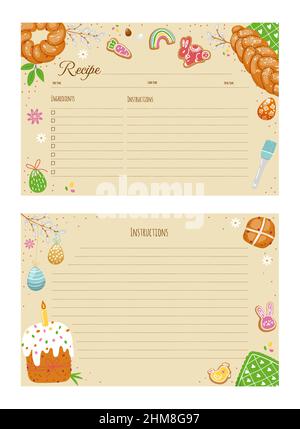 Easter recipe card,cook page template in spring design in cartoon style Stock Vector
