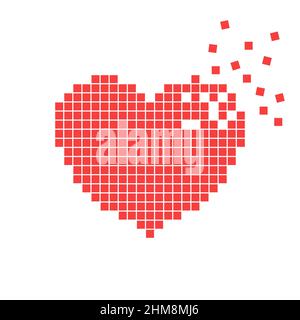 Pixel heart disintegrating icon. Video game 8-bit style. Stock Vector