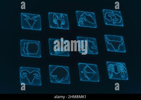 3d rendering of zodiac signs pack on dark blue background Stock Photo