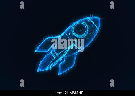 3d rendering of Rocket . Abstract night sky background Stock Photo