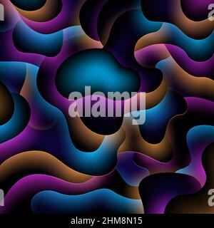 Abstract neon glow background. 3d relief backlight. Smooth shapes gradient neon back light. Colored led backlighting. Colorful banner, poster template Stock Vector