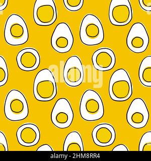 Hard boiled eggs seamless pattern, Food yellow background, Breakfast wallpaper, Textile pattern, Wrapping paper print, Stationary ornament Stock Photo