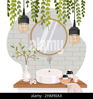Cozy Bathroom interior vector illustration. Home Interior Objects ...