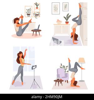 Woman Workout Fitness, Aerobic and Exercises. Stock Vector - Illustration  of athletic, bench: 78605546