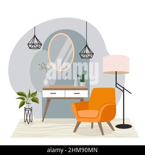 Stylish interior in pastel colors for rest and relaxation. Vector illustration. Stock Vector