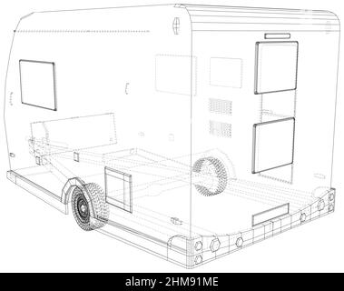 Camping trailer outline vector isolated on white background Stock Vector