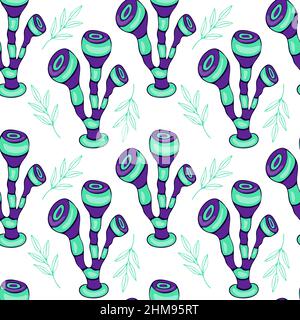 Mushrooms fantastic unreal magic pattern seamless, on a white background. Vector illustration Stock Vector