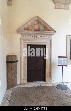 Courtyard, Medieval castle Doria Pamphili, 15th century, Alviano, Umbria, Italy, Europe Stock Photo