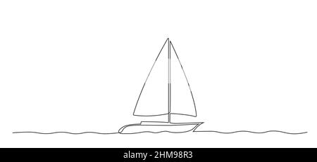 continuous line drawing of sailboat on water, sailing boat single line vector illustration Stock Vector
