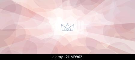 Geometric crown over pink clouds and rays of light shining through. Symbolizing the resurrection of Jesus Christ. In a wide banner format. Stock Vector